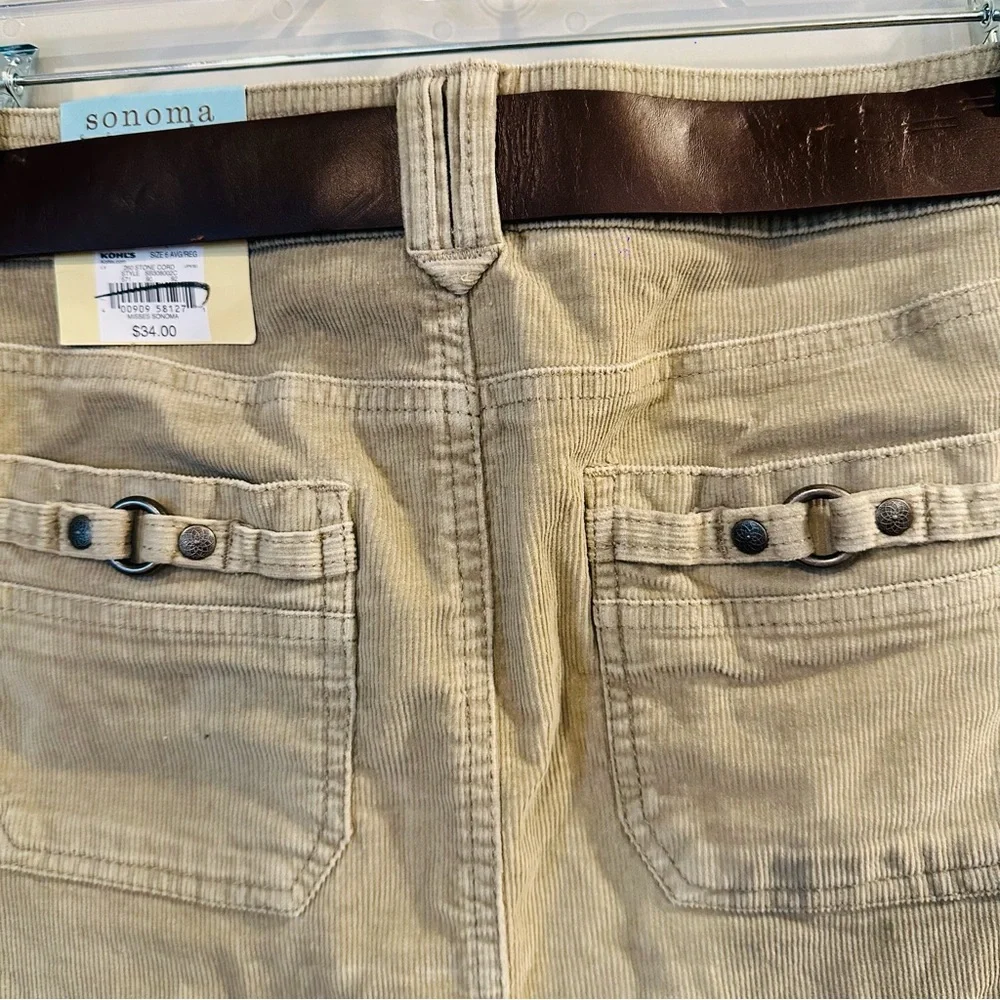 NWT Sonoma Womens Belted Tan‎ Corduroy Skirt Straight Knee-Length Stretch 6.B48